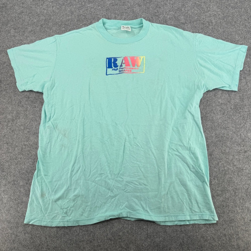 Vintage Stedman Hi-Cru RAW High Performance Shapes T-Shirt XL Aqua 90s USA Made